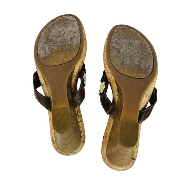 Unlisted Orange Brown Tan beaded Top with Bling cork sandals 7.5M 3 inch wedge - Picture 6 of 16